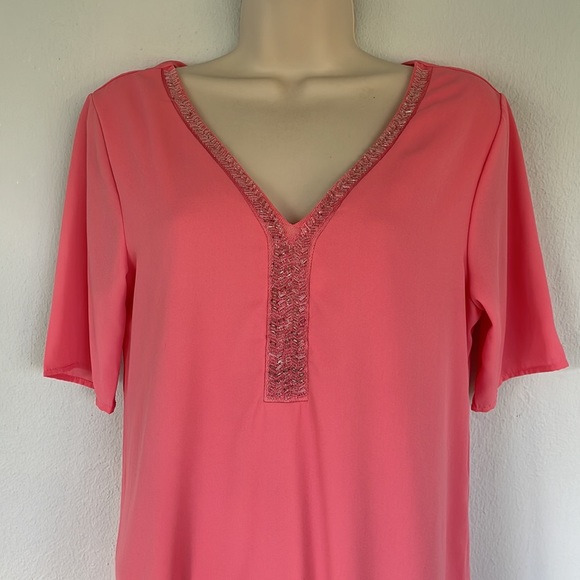 Francesca’s Birdcage pink beaded tunic shift dress size medium - Picture 3 of 7